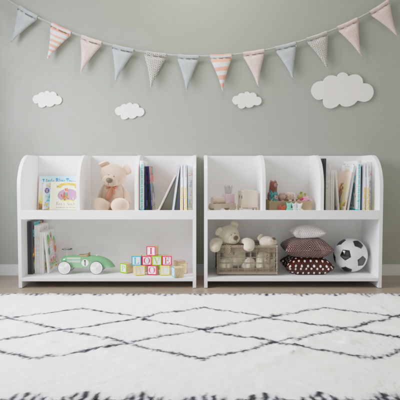 Modern Kids Bookcase for Nursery & Playroom with 4 Cubbies