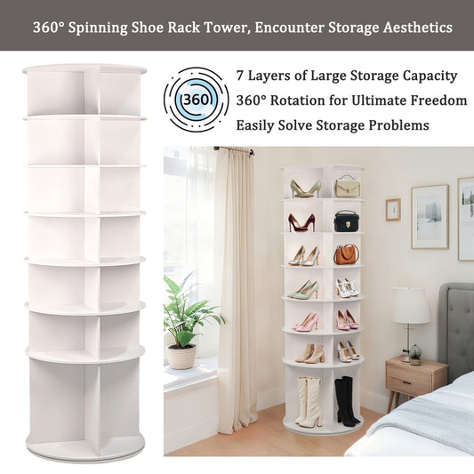Modern 7-Tier 360° Shoe Tower for Entryway, 28 Pairs