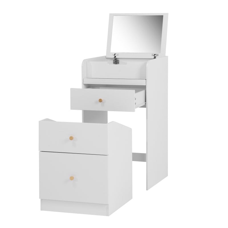Compact Modern White Vanity Desk, Mirror & Chair for Bedroom
