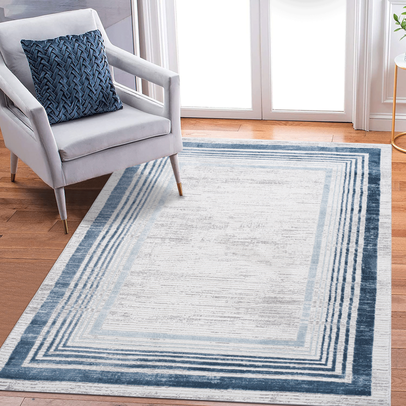 NAAR MARFI Bordered Doormat for Entryway, 2x3 Blue/Ivory