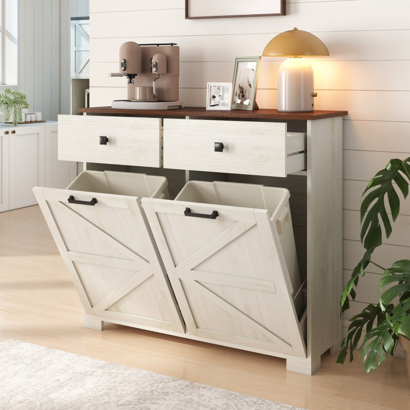 Farmhouse Barn-Door Double Tilt-Out Kitchen Trash Cabinet