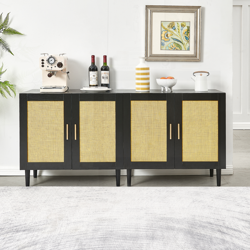 Modern Rattan Sideboard for Living Room, Adjustable Shelves