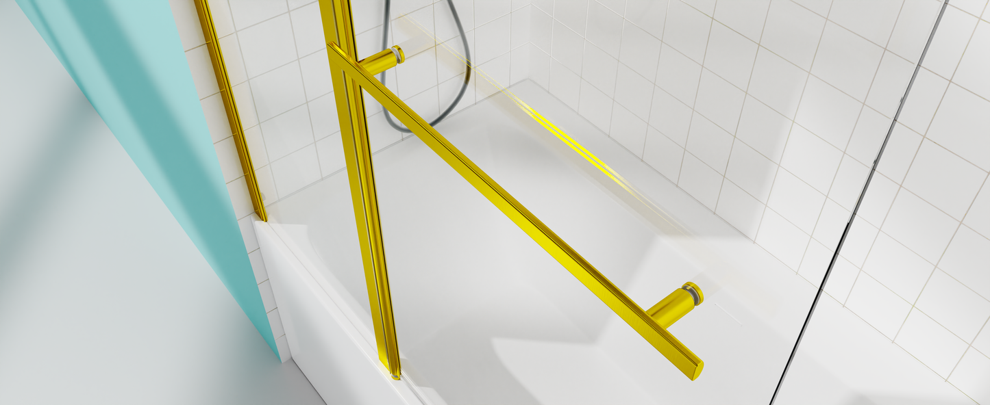 43 in. W * 58 in. H Frameless Folding Shower Doors for Bathtub, 1/4" (6mm) Thick SGCC Tempered Glass Door, Bathroom Pivot Tub Glass Door, Brushed Gold