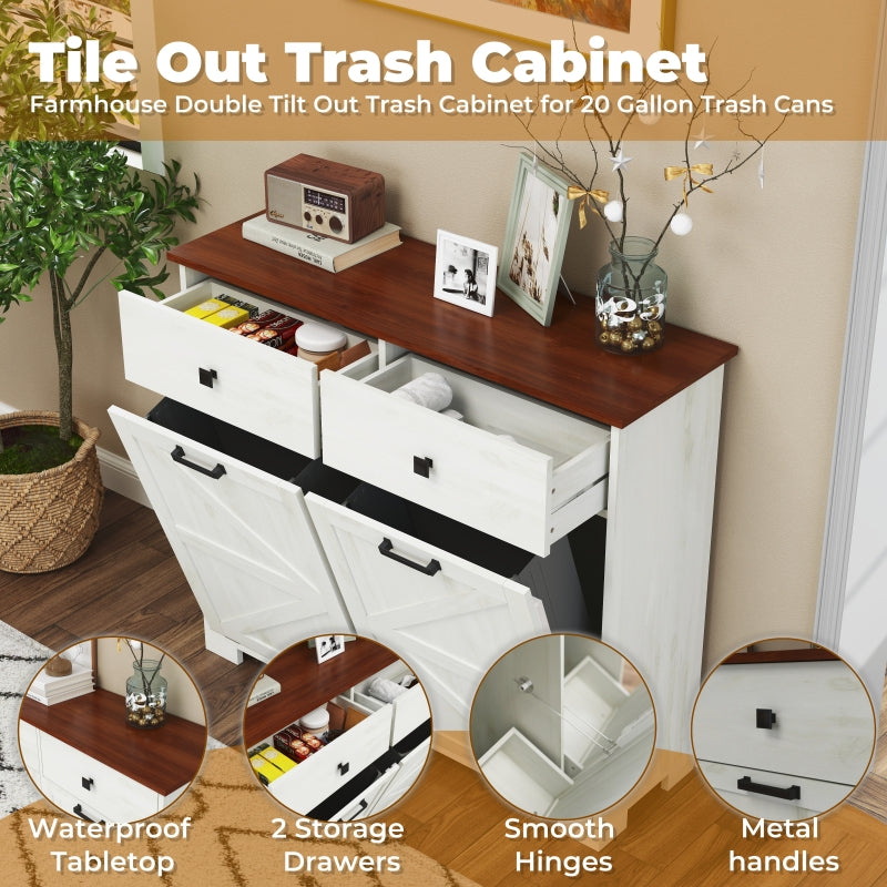 Farmhouse Barn-Door Double Tilt-Out Kitchen Trash Cabinet