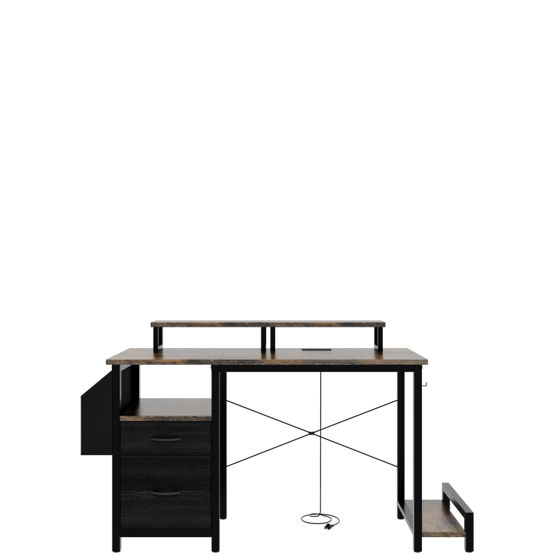 Rustic Brown Computer Desk for Home Office with Outlets