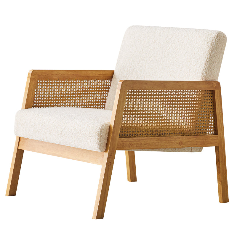 Mid-Century Sherpa Lounge Chair for Living Room, Solid Wood