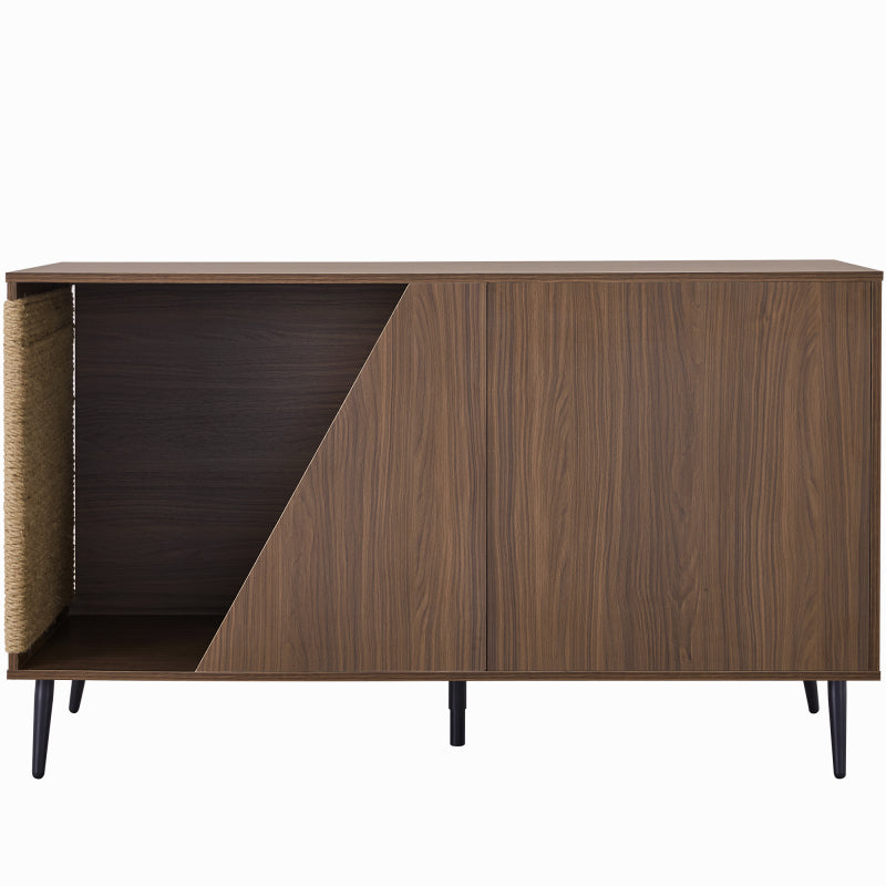 Modern Walnut End Table for Living Room, Hidden Litter Box