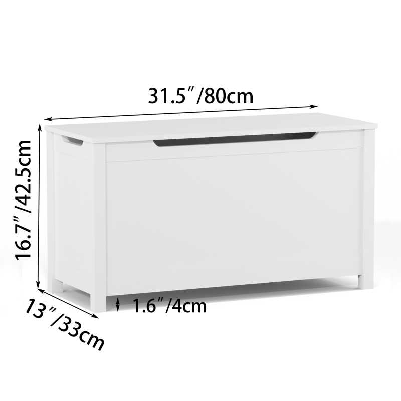 White Kids' Toy Box for Playroom with Safety Hinged Lid