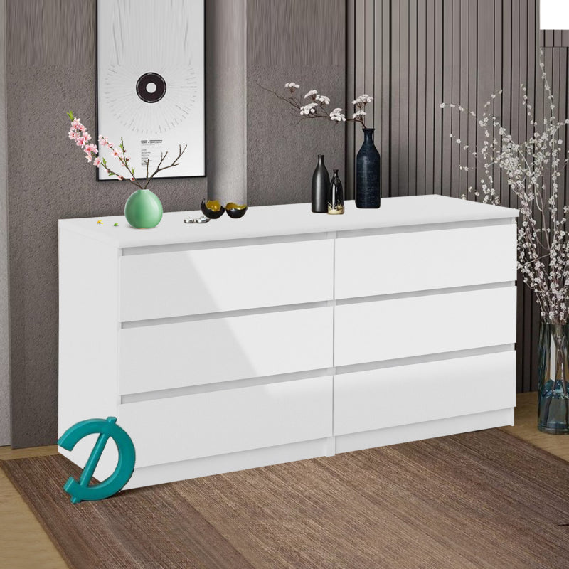 Modern 6-Drawer Double Dresser for Bedroom, Sleek White