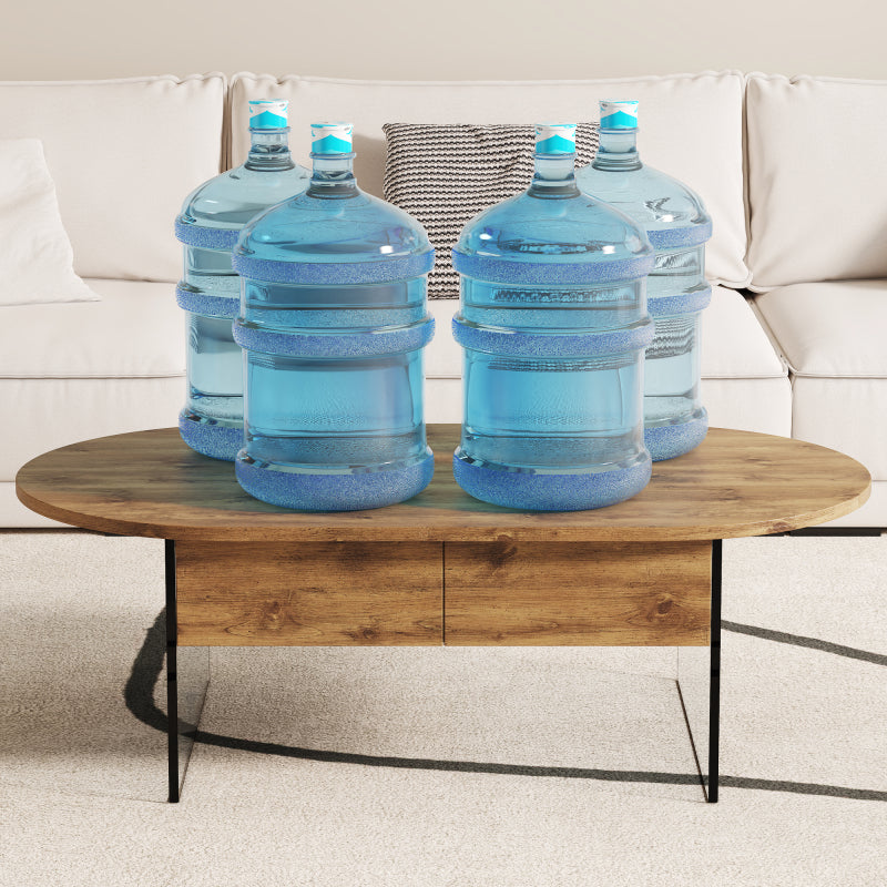 Natural Oval Coffee Table, Living Room, Glass Sides, Drawers