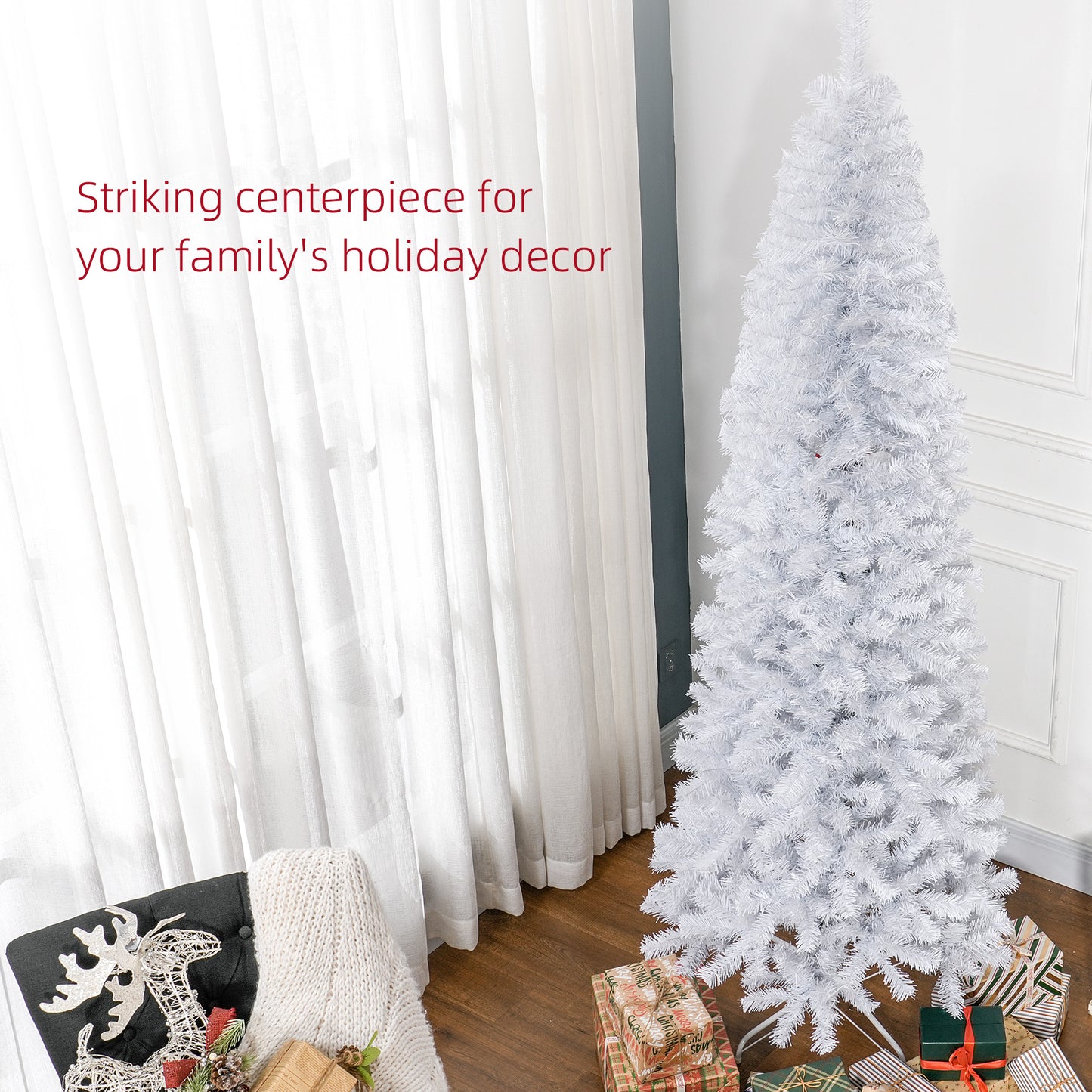 HOMCOM Slim 7 ft White Christmas Tree with Stand for Corners
