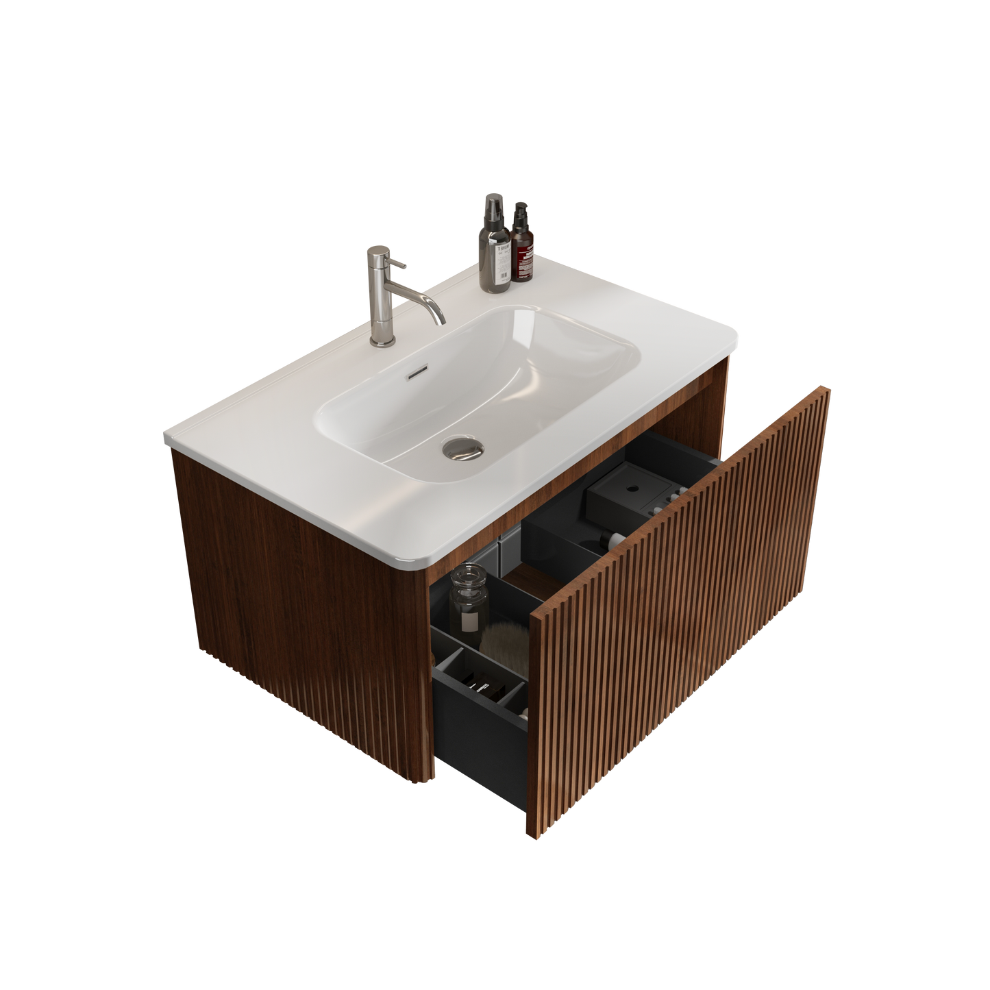 Etna 24-in Striped Walnut Floating Bath Vanity, Ceramic Sink