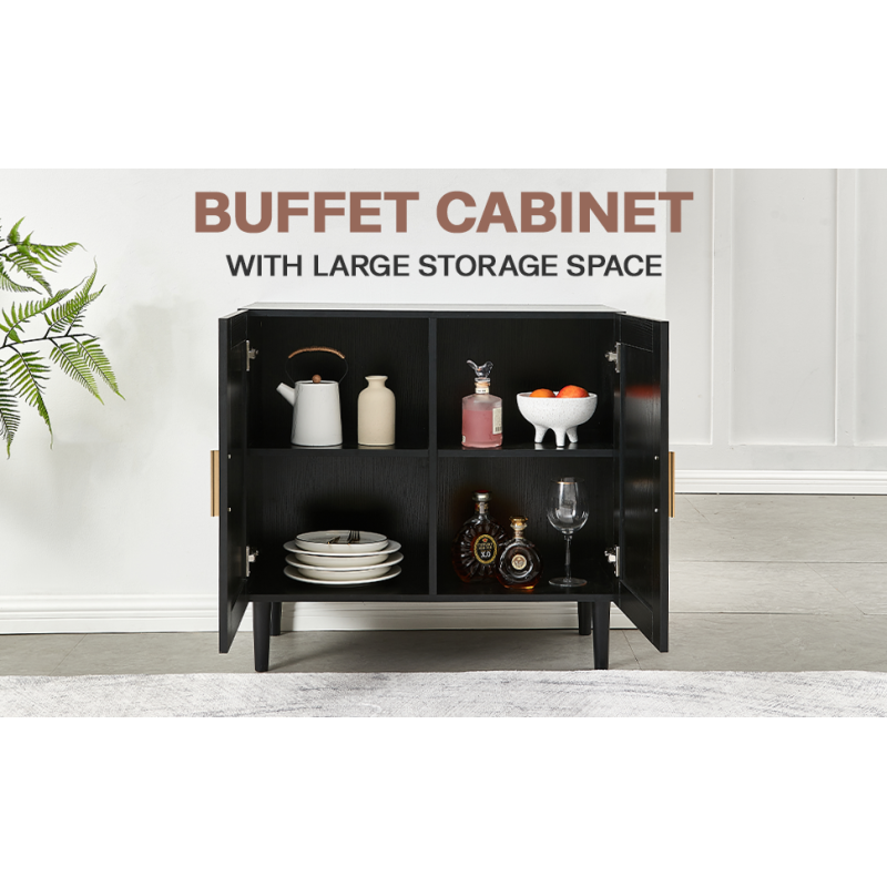 Modern Rattan Sideboard for Living Room, Adjustable Shelves