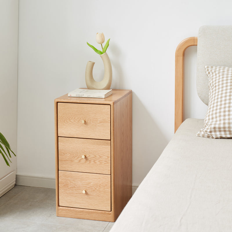 Solid Oak Corner Nightstand for Bedroom with Storage