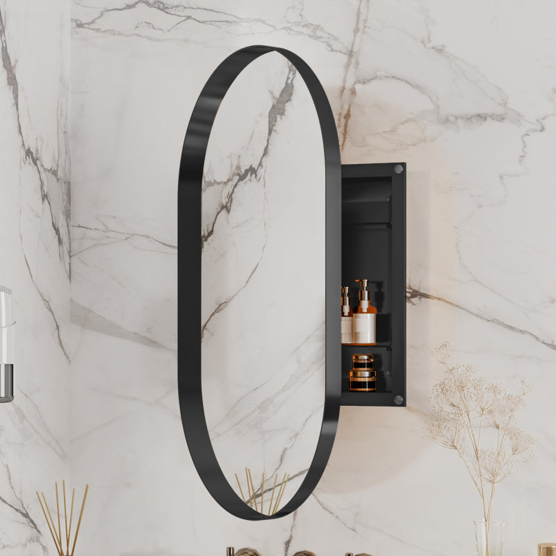 Black Metal Bathroom Medicine Cabinet, Adjustable Shelves