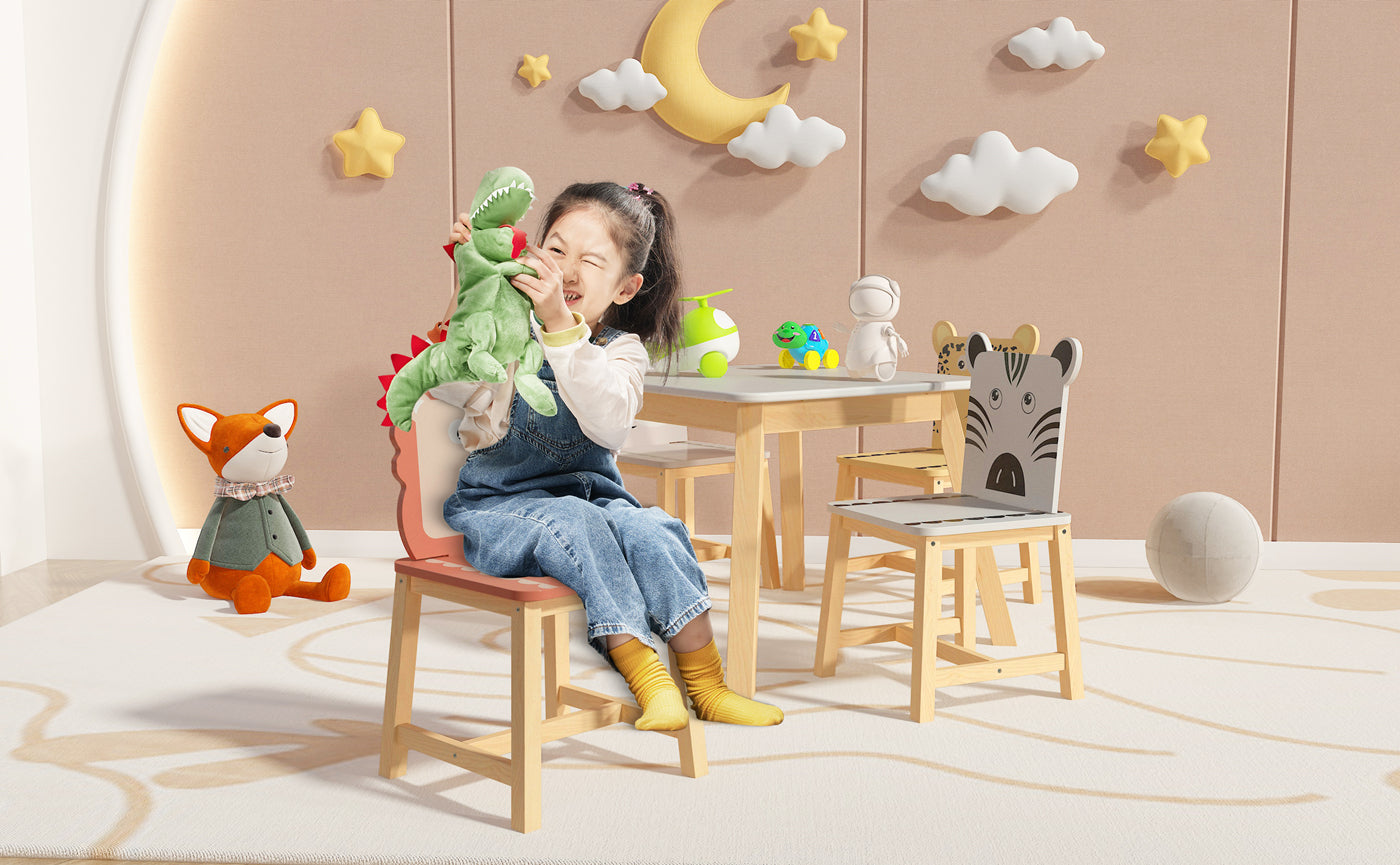 Playful Playroom Kids Table & 4 Animal Chairs, Spacious Top