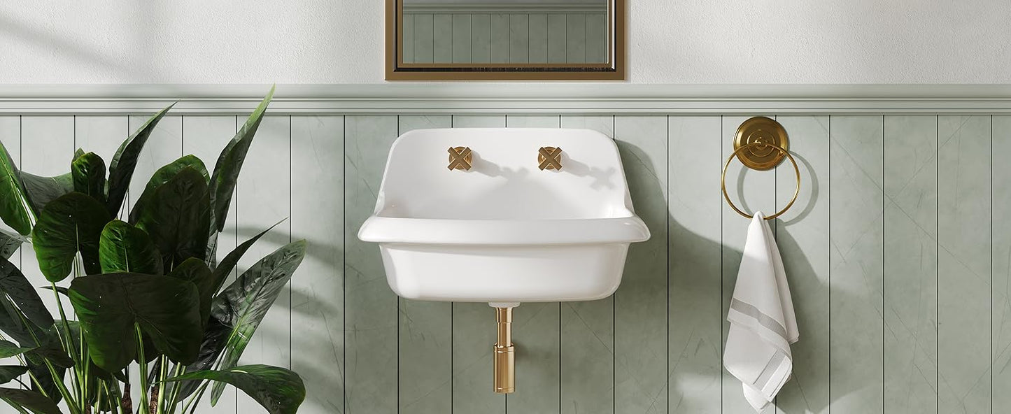 ELLAI Farmhouse Wall-Mount Laundry Sink with High Back