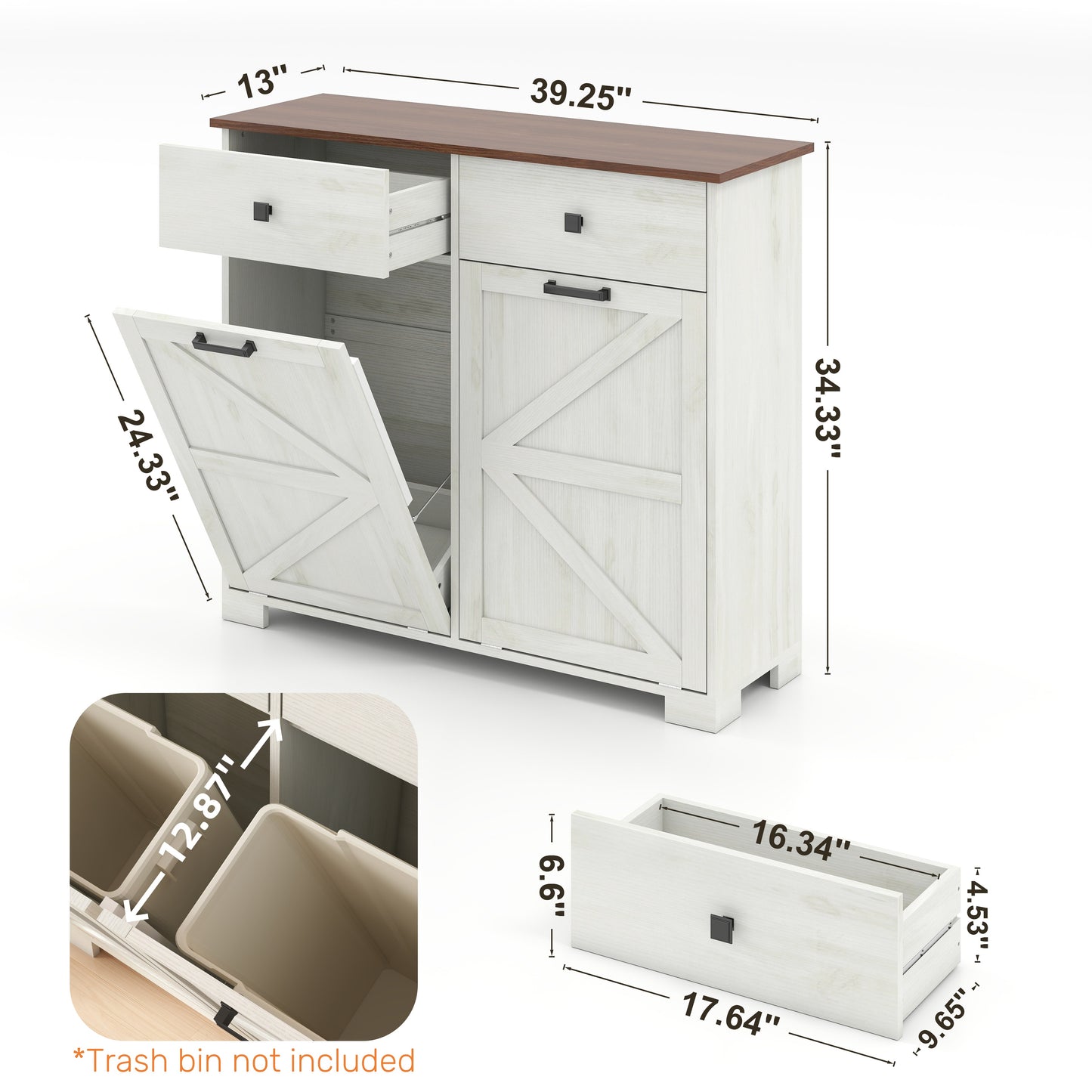 Farmhouse Barn-Door Double Tilt-Out Kitchen Trash Cabinet