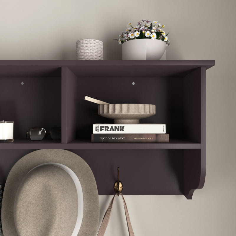 Espresso Wall-Mount Coat Rack Shelf, Entryway, 4 Dual Hooks