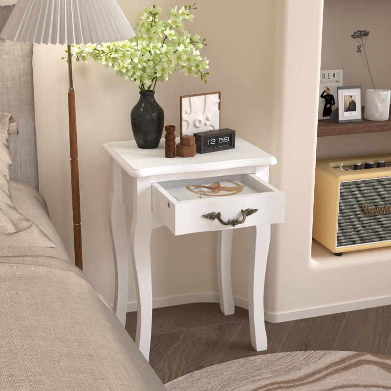 Classic White Living Room Side Table with Drawer