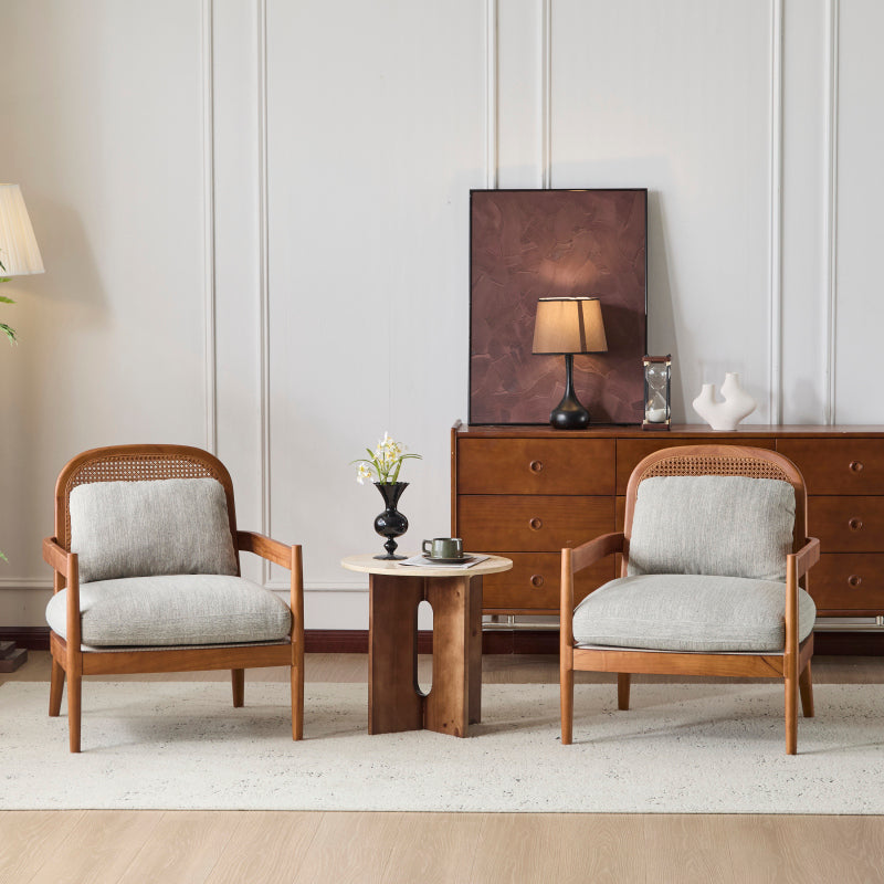 Mid-Century Armchairs Set of 2 for Living Room, Rattan Back