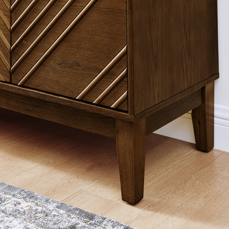 Walnut Mid-Century Sideboard for Living Room, Fluted Doors