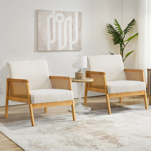 Mid-Century Sherpa Lounge Chair for Living Room, Solid Wood