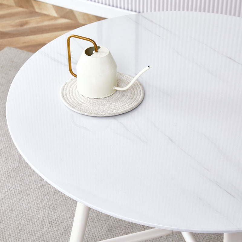 Modern Round Dining Table, Dining Room, 42-Inch White Top