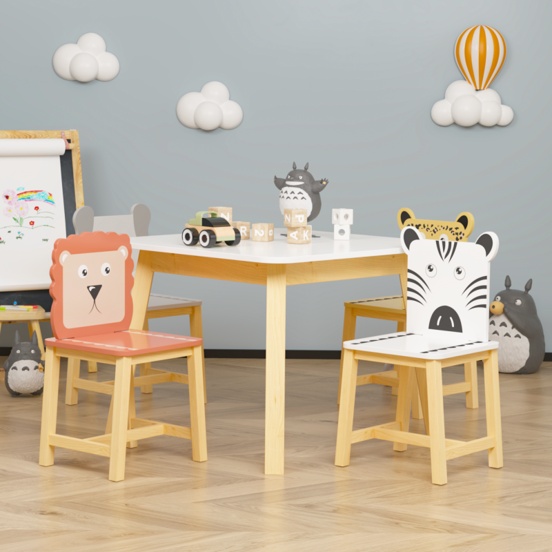 Playful Playroom Kids Table & 4 Animal Chairs, Spacious Top