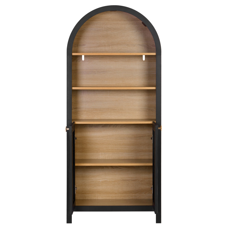 Mid-Century Tall Arched Bookcase with Door for Living Room