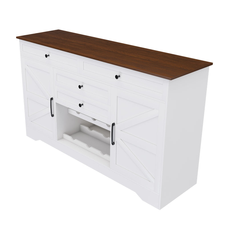 Farmhouse Dining Sideboard with Wood Top & Adjustable Shelf