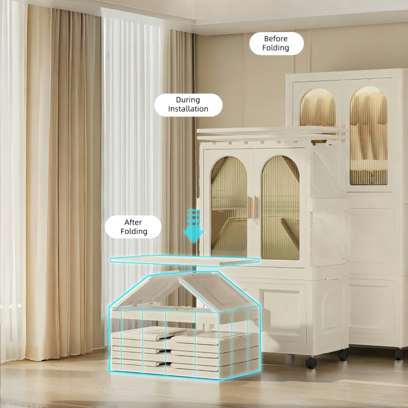 Modern Rolling Wardrobe for Small Spaces with Magnetic Door