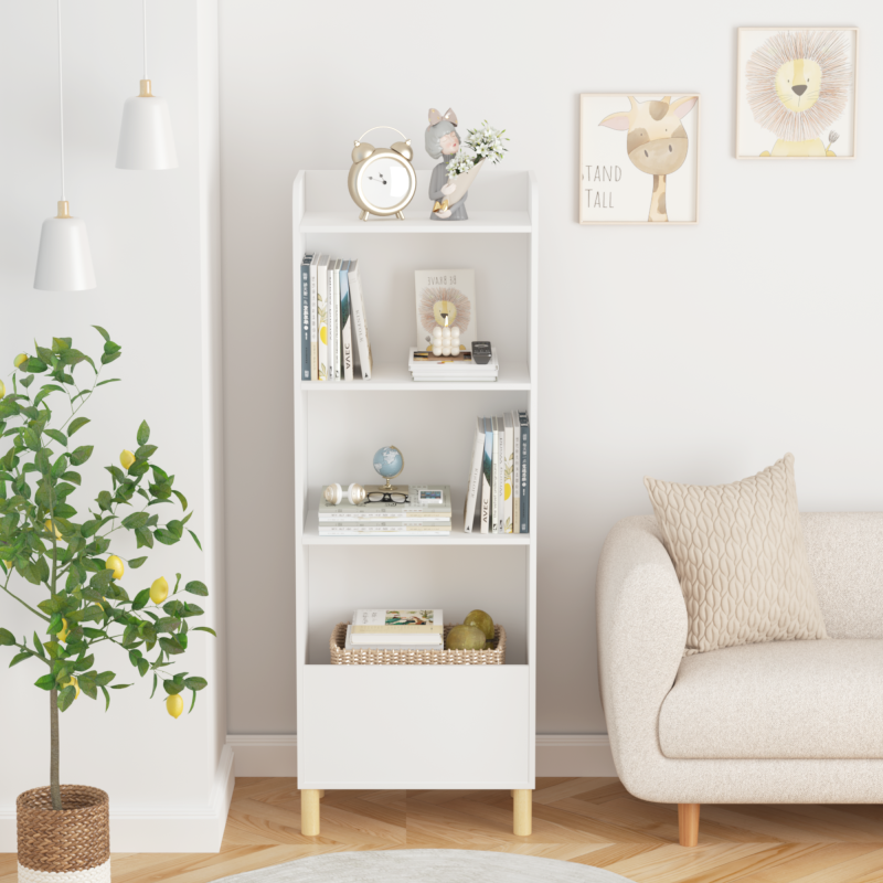 Modern 4-Tier Kids Bookcase for Playroom with Toy Storage