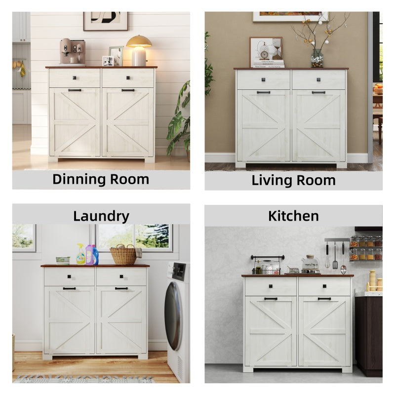 Farmhouse Barn-Door Double Tilt-Out Kitchen Trash Cabinet