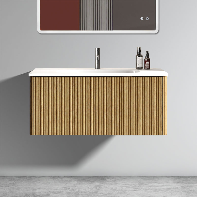 Etna 24-in Striped Walnut Floating Bath Vanity, Ceramic Sink