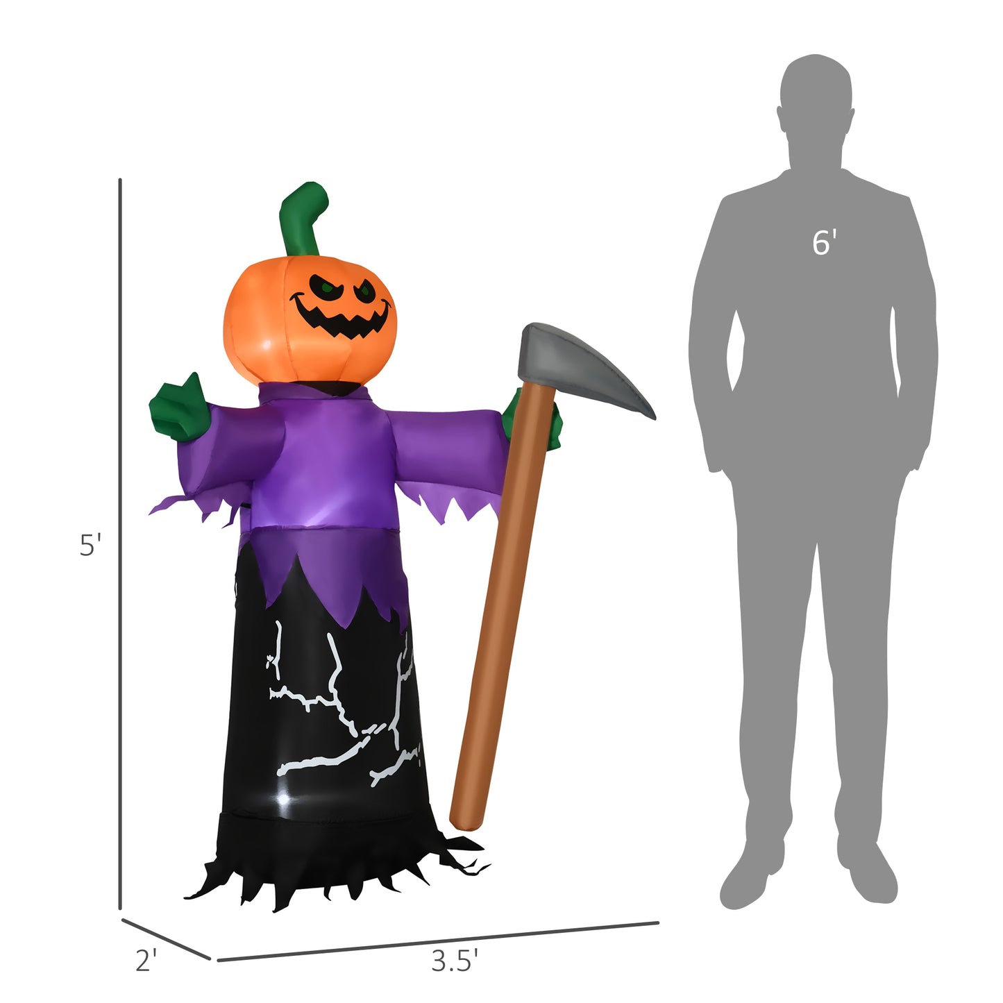 Outsunny 5ft Yard Inflatable Grim Reaper, LED, Waterproof