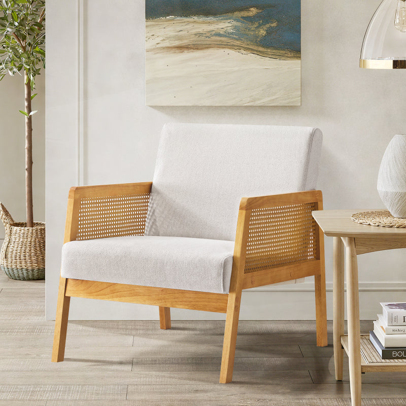 Mid-Century Sherpa Lounge Chair for Living Room, Solid Wood