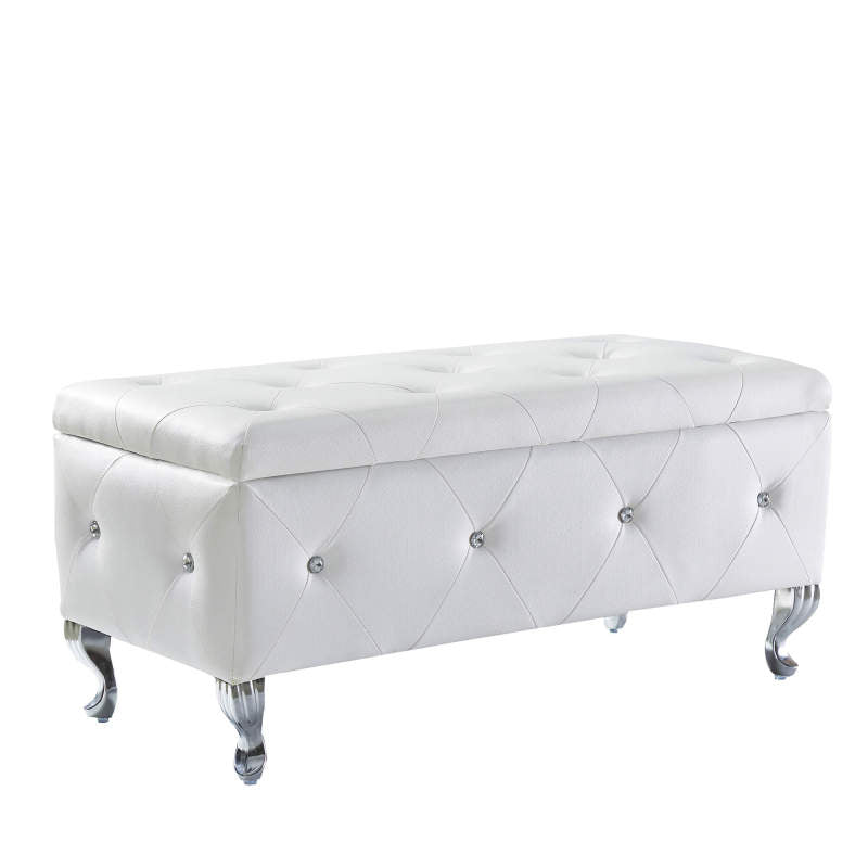 Glam Storage Ottoman Bench for End of Bed, Crystal-Tufted
