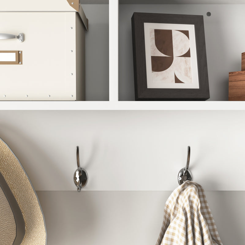 White Wall Coat Rack for Entryway, Shelf & 4 Dual Hooks