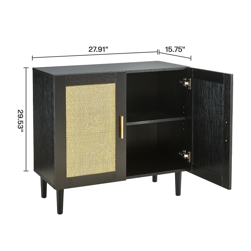 Modern Rattan Sideboard for Living Room, Adjustable Shelves