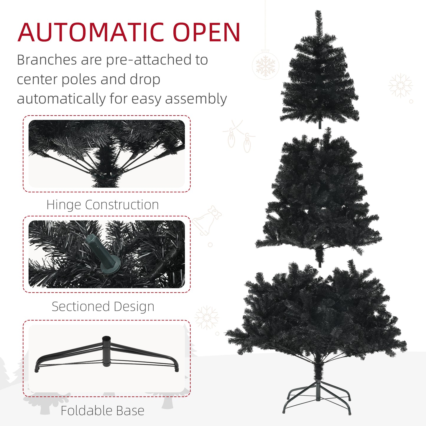 HOMCOM Black 9ft Christmas Tree for Holiday Decor, Auto-Open