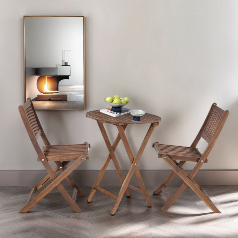 Natural Acacia 3-Pc Bistro Set for Patio & Balcony, Folding