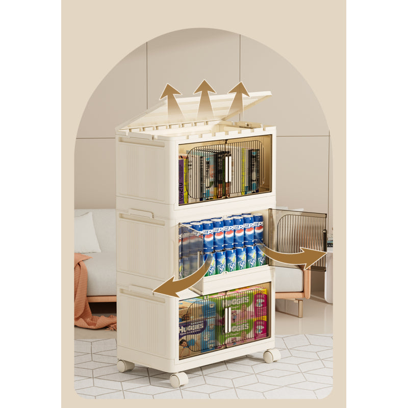 Modern Folding Closet Cabinet with Wheels, 3-Tier