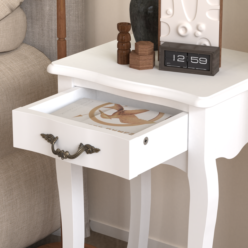 Classic White Living Room Side Table with Drawer