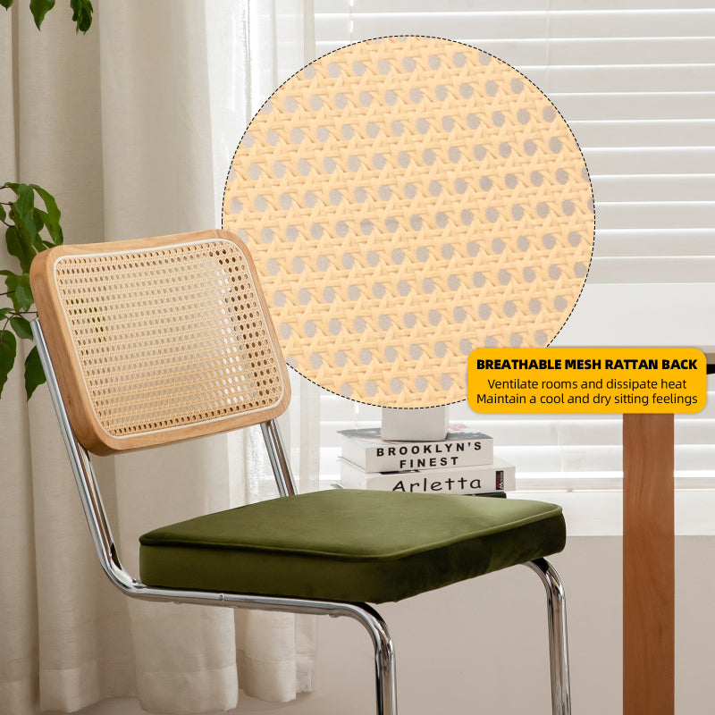 RR Mid-Century Dining Chairs, Velvet & Rattan, Set of 2