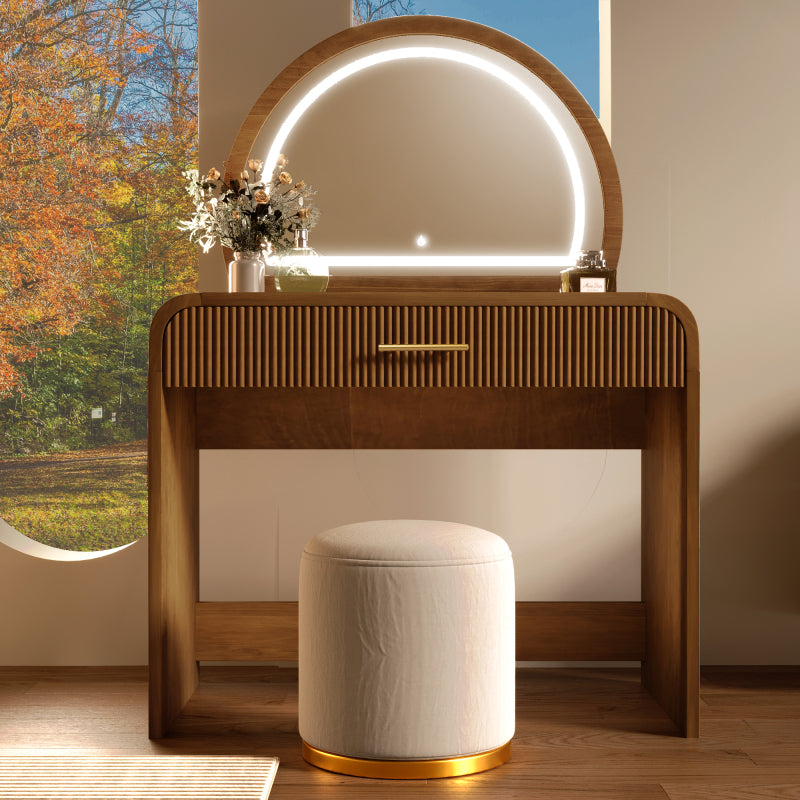 Modern Vanity Set for Bedroom with Touch LED Mirror, 2 Drawers