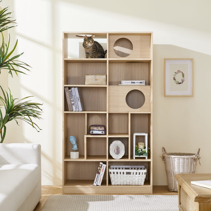 Modern Cat House Bookcase for Living Room Hidden Litter Box