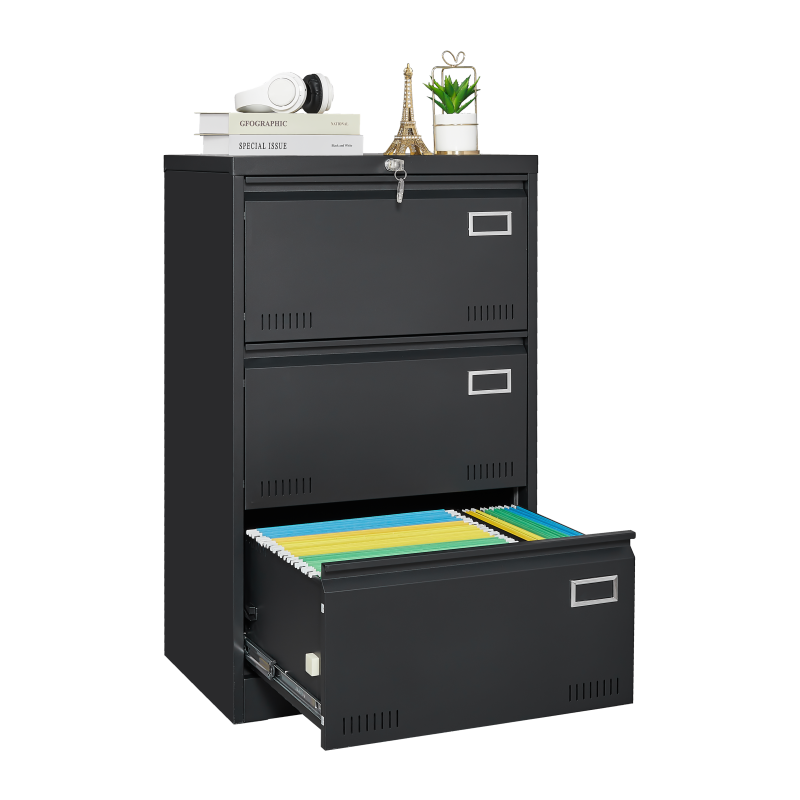 Sleek 3-Drawer Lateral File Cabinet for Home Office, Locking