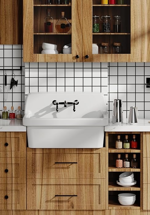 ELLAI Farmhouse Wall-Mount Laundry Sink with High Back