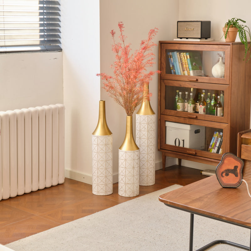 Modern Floor Vase Trio for Living Room, Tall White Metal